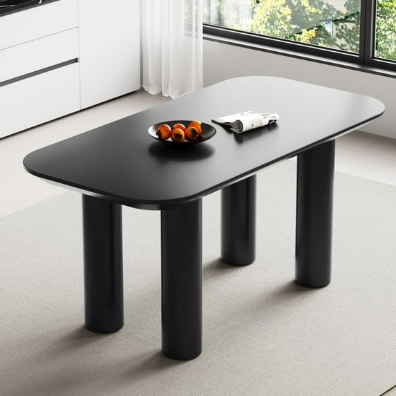 QEZEOM Modern Dining Table 63", Rectangular Dining Room Table for Kitchen, Bar, Easy Assembly, Table Only, Black