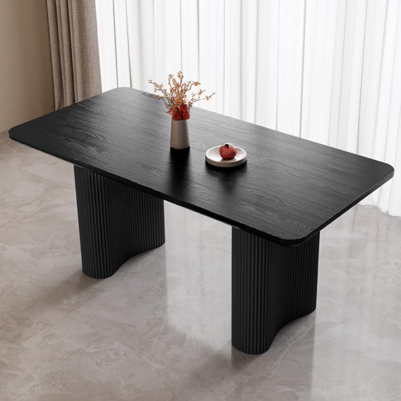 QEZEOM Rectangular Dining Table 63", Modern Black Kitchen Table, Indoor Dining Table for Kitchen, Bar, Living Room, Small Space, Easy Assembly