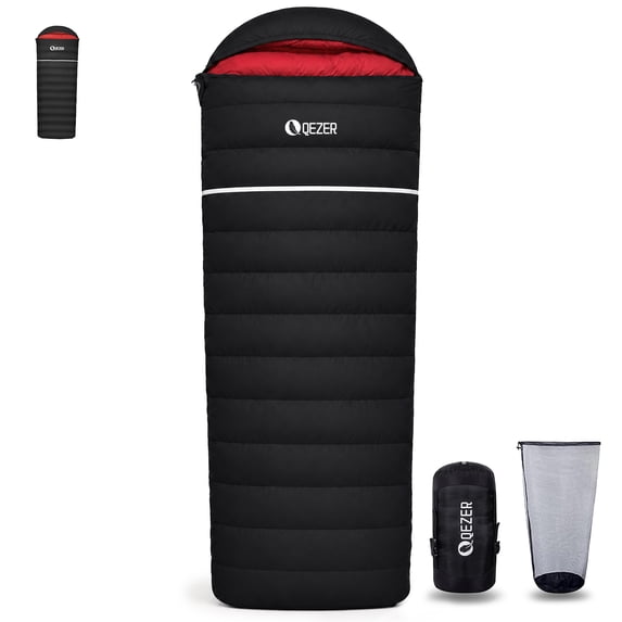 QEZER 10°F Ultra-Warm Lightweight Adult Sleeping Bag Compression Sack - for Winter Backpacking, Camping & Hiking