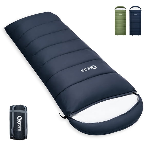 QEZER Sleeping Bag for Adults, Water-Resistant & Portable, 36°F–61°F Camping Gear, Envelope Design with Compression Sack, Lightweight for Backpacking & Outdoor Activities