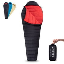 QEZER Ultralight Down Mummy Sleeping Bag for Adults 37-59 Degree F,Backpacking, Hiking and Camping