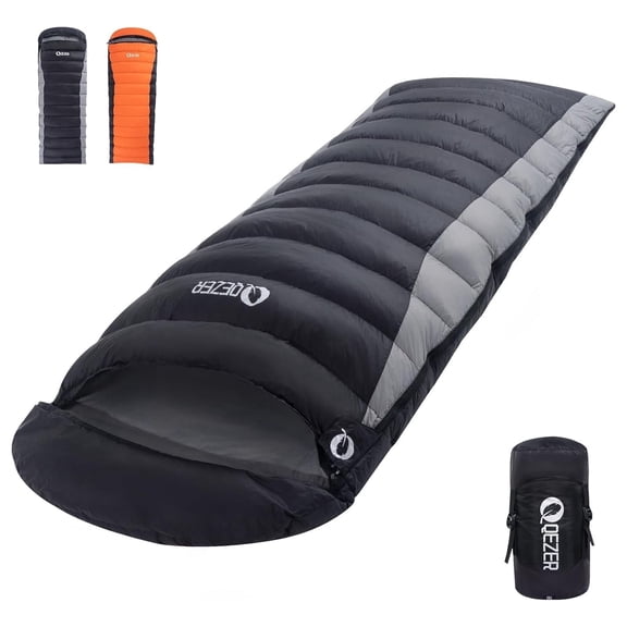 QEZER Ultralight Down Sleeping Bag Adults For 3 Seasons 40℉-53℉, Camping and Traveling