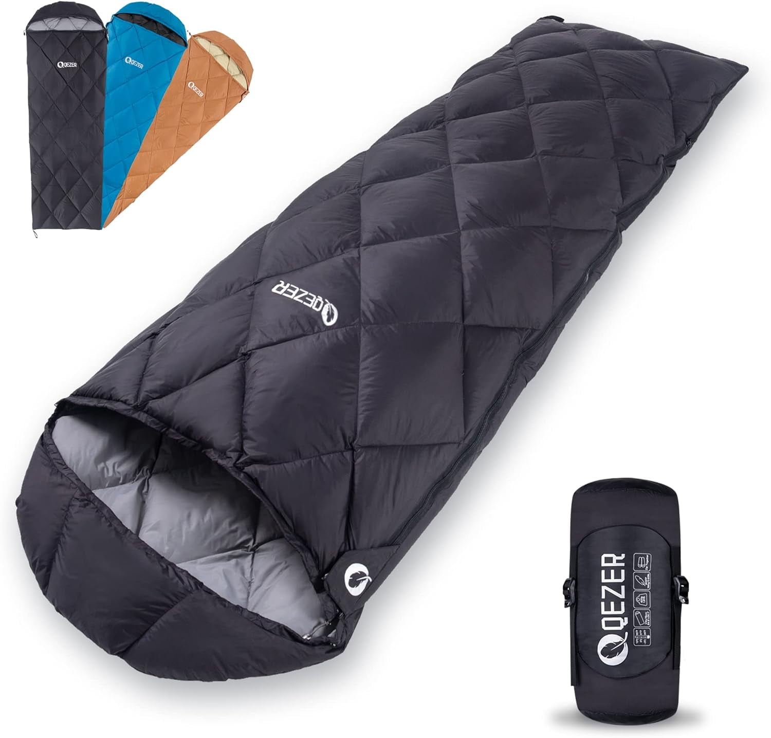 QEZER Ultralight Down Sleeping Bag for Adults, Teens, 4061℉ 600 Fill