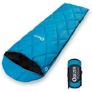 QEZER Ultralight Down Sleeping Bag for Adults,Teens,40-61℉ 600 Fill Power Backpacking with Compression Sack(Blue)