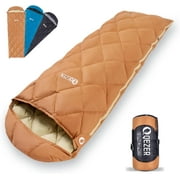 QEZER Ultralight Down Sleeping Bag for Adults, Teens, 40-61℉ 600 Fill Power Backpacking with Compression Sack(Coffee)