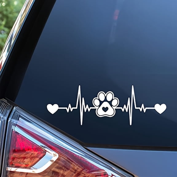 QF064-Dog Paw Heartbeat Car Decal Sticker for Cars, Trucks, Vans, Walls, Laptops White 7.5 X 2.5 Inches