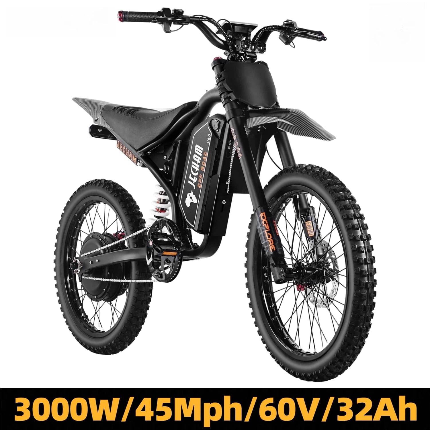 JECHAM QF200Pro 3000W Peak Electric Dirt Bike for Adults,45+ MPH,60V 32Ah Removable Battery,Dual Suspension,Hydraulic Disc Brakes,19" Tires