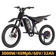 QF200Pro Electric Dirt Bike 3000W Peak Motor,60V 32Ah Battery,45+ MPH,Adult Off-Road eBike with Dual Suspension,Hydraulic Brakes,19 Tires