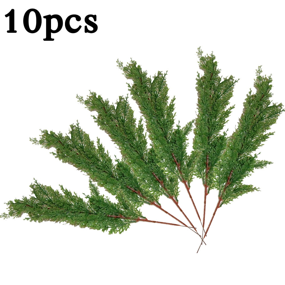 QFEI 10 Packs Artificial Pine Cypress Leaves Branches Green Greenery