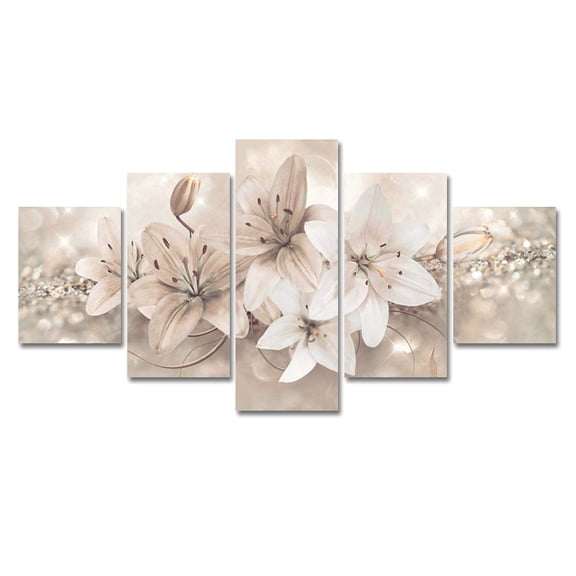 QFEI 5 Panel Modern Flower Plant Botany Picture Flower Artwork Oil Painting on Canvas Stretched Print Home Decoration Living Room Bedroom Wall Art Hanging