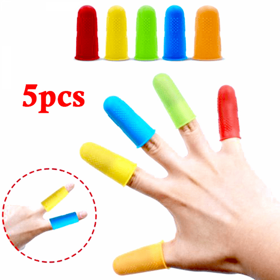 QFEI Gel Finger Cots, Finger Protector Support(5Pcs) Finger Sleeves Great for Trigger Finger, Hand Eczema, Finger Cracking, Finger Arthritis Random Color(1 Large,3 Medium,1 Small)