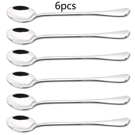 QFEI Long Handle Spoon, Ice Tea Spoon, Premium Stainless Steel Iced Teaspoon for Mixing, Cocktail Stirring, Tea, Coffee, Milkshake, Cold Drink, Set of 6