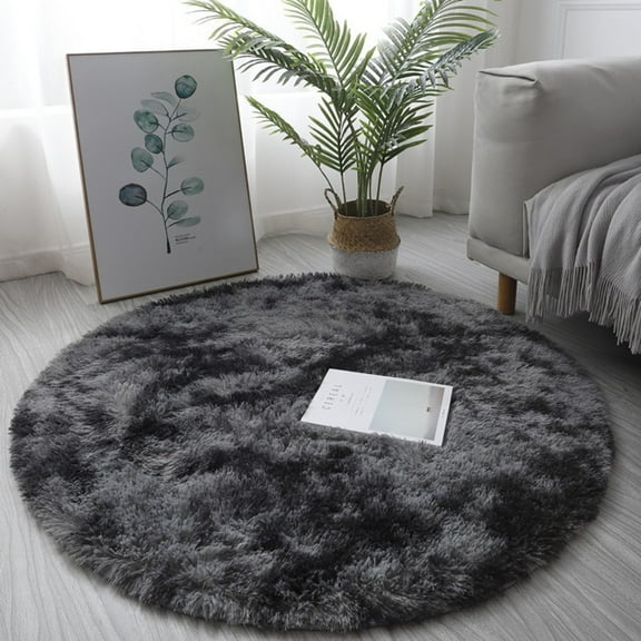 QFEI Round Fluffy Rug, Thick Faux Fur Rugs for Bedroom, Non-Shedding Fuzzy Shag Rug Runner, Washable Furry Area Rugs Floor Carpets for Bedside Living Room Dark Gray 40CM