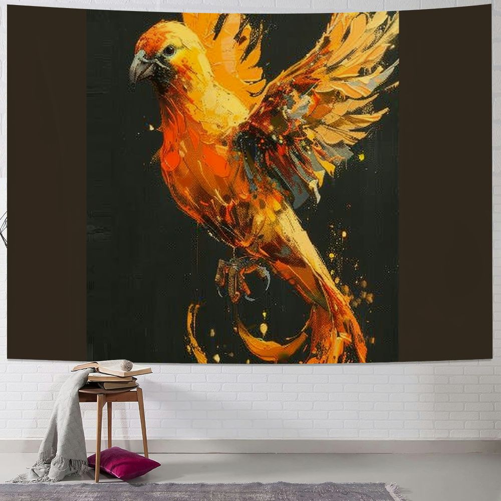QFMY Bird Orange Yellow Tapestry Hanging Decoration for Dorm Room Wall