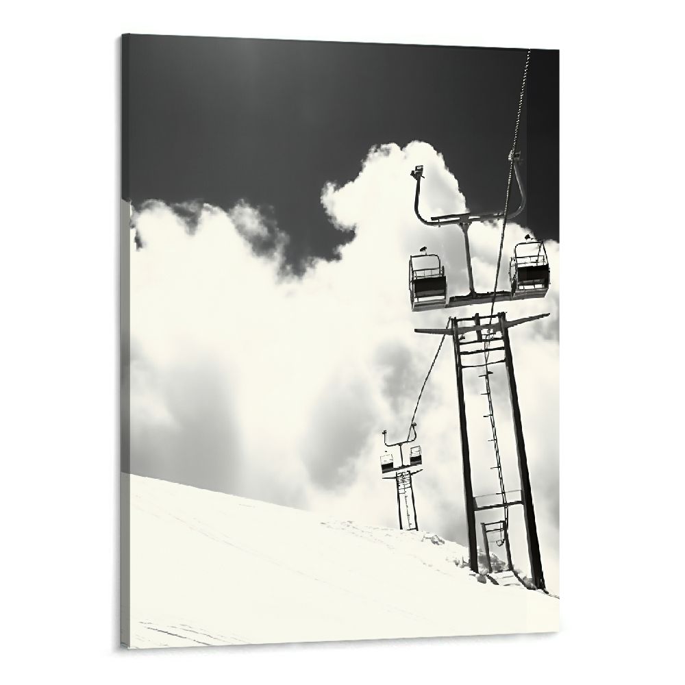 QFMY Canvas Wall Art Black and White Ski Lift at Sunshine Pictures