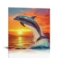QFMY Dolphin Wall Art Blue Ocean Jumping Dolphins Animal Bathroom Decor
