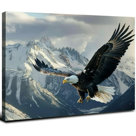 QFMY Eagle Canvas Wall Art, Flying Eagle Painting Print American Bald Eagle Poster Picture for Bedroom Study Decor 16x12inch
