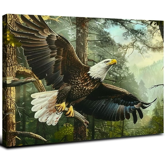 QFMY Eagle Wall Art Flying Bald Eagle Inspirational Decor Pictures Canvas Print Painting Modern Home Framed Artwork For Office Bathroom Living Room Bedroom 20x16inch