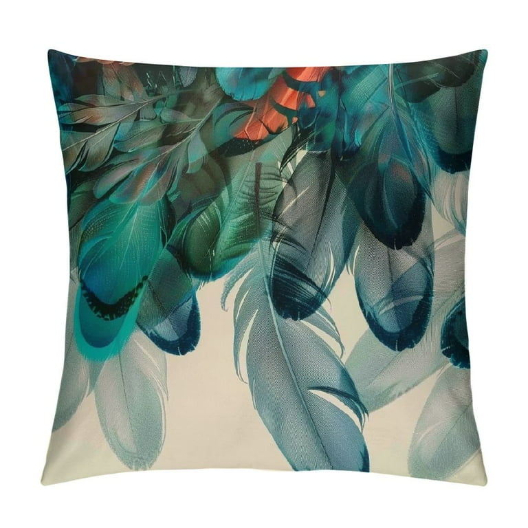QFMY Floral Throw Pillow Covers Realistic Peacock Feathers Blue Shiny Foliage Square Pillow Cases for Decorative Cushion Bed Couch Sofa 20x20in Walmart