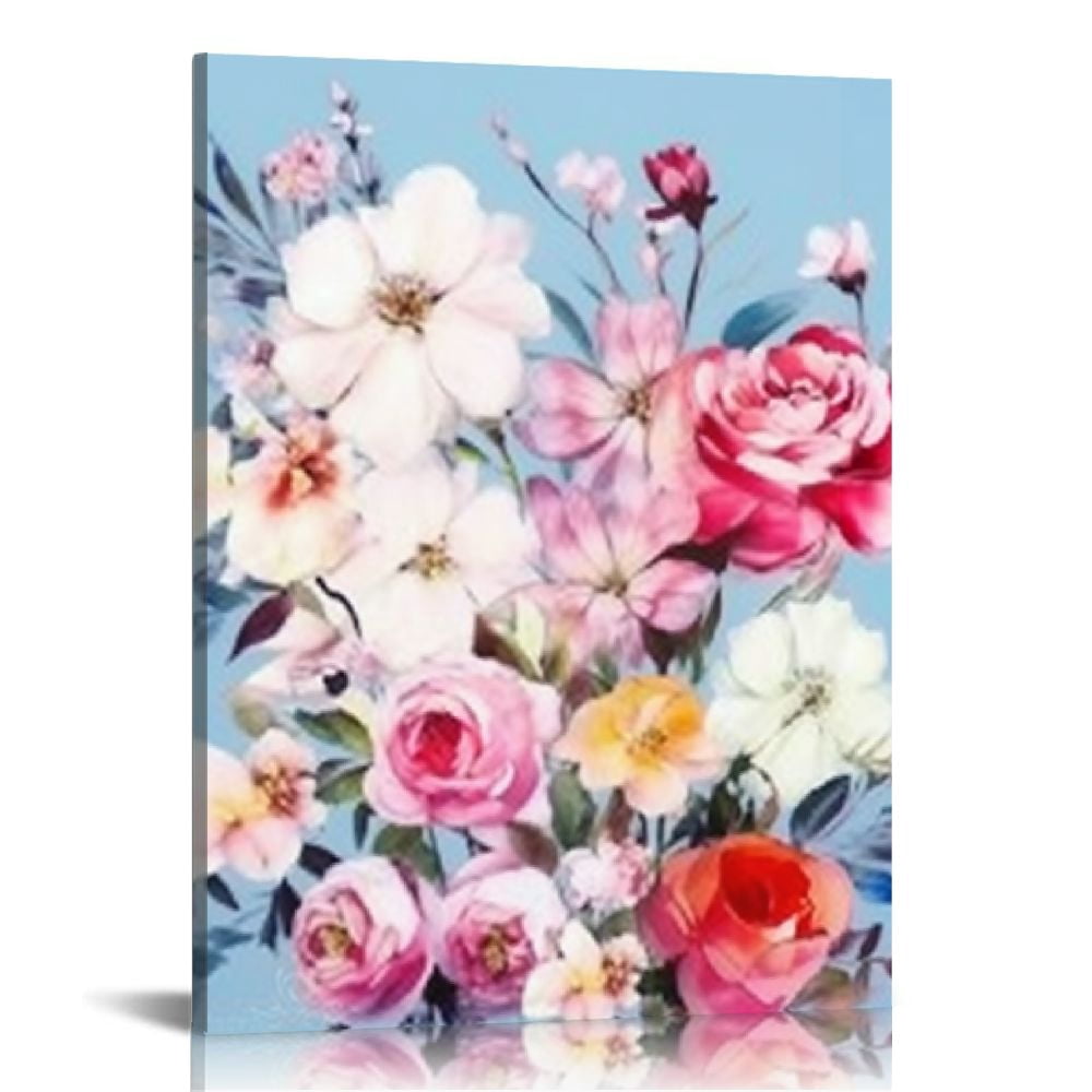 QFMY Flower Canvas Wall Art for Bedroom Woman Wall Decor Pink White Flowers Picture Framed Artwork Modern Plant Floral Canvas Prints for Kitchen Home Bathroom Girls Room Wall Decoration 16x20 in