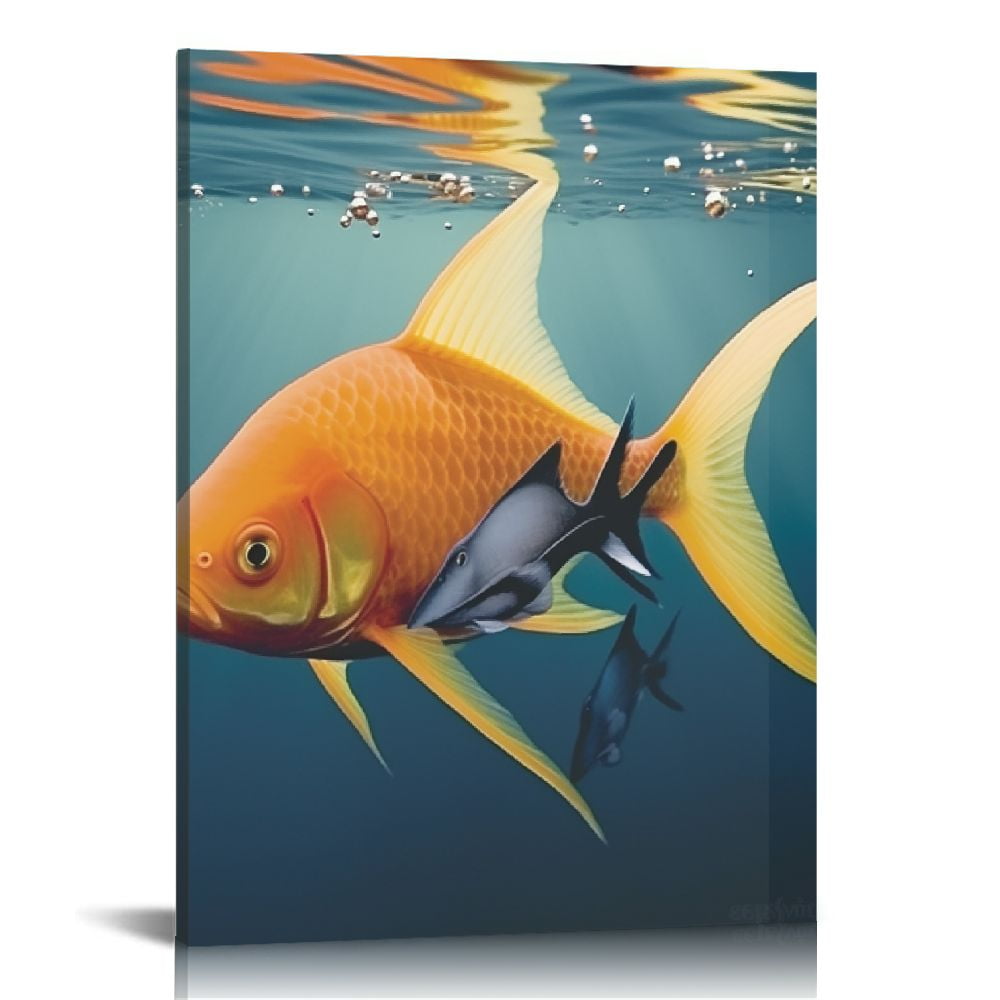 QFMY Inspirational Wall Art Framed Canvas MINDSET IS EVERYTHING (Fish) Motivational
