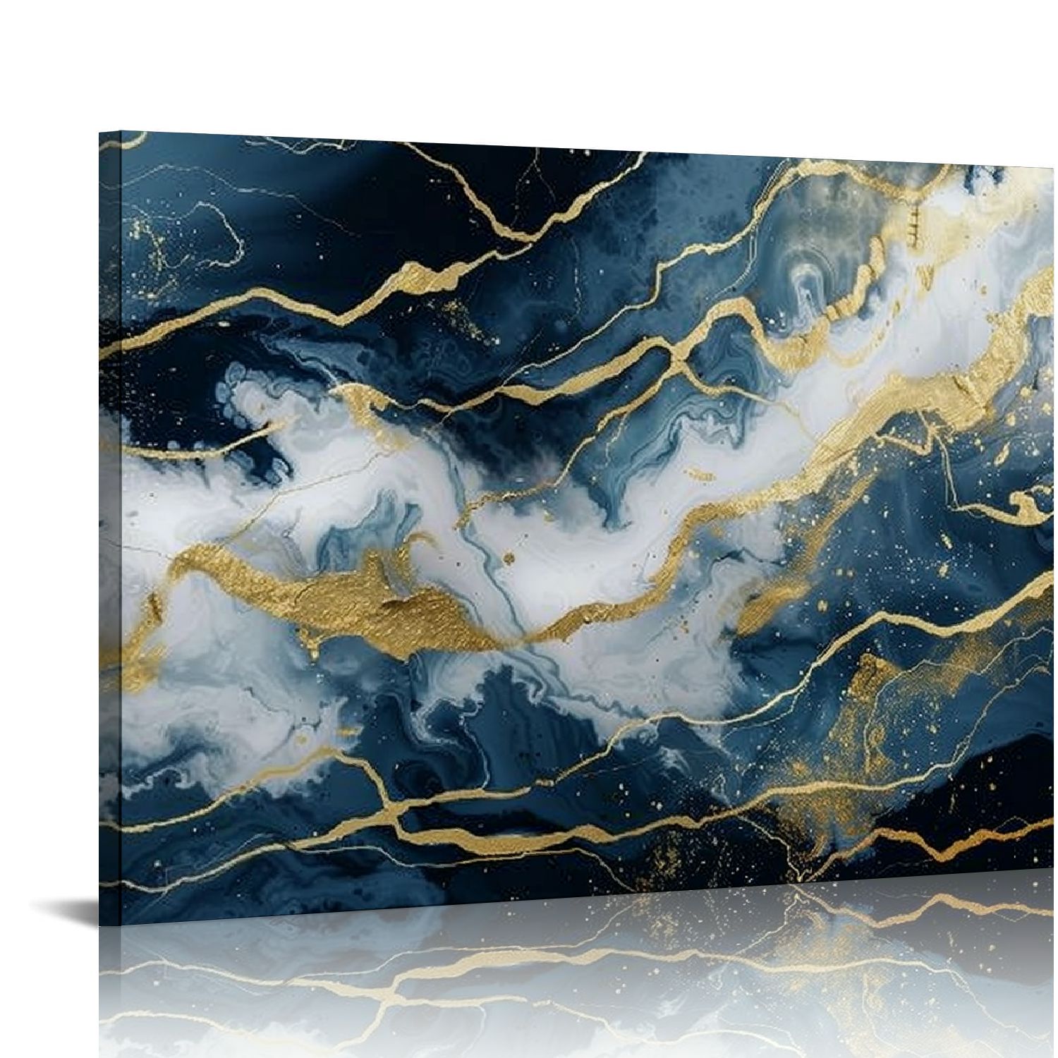Zhiwo Marble Texture Canvas Wall Art Abstract Blue and Gold Picture