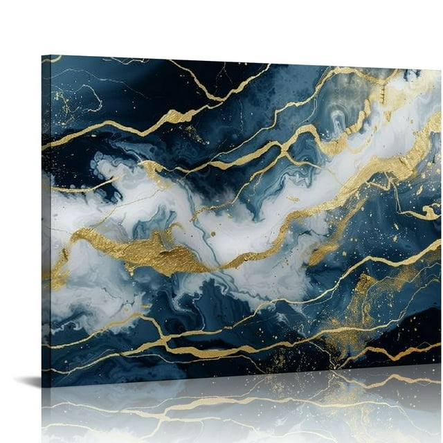 Zhiwo Marble Texture Canvas Wall Art Abstract Blue and Gold Picture