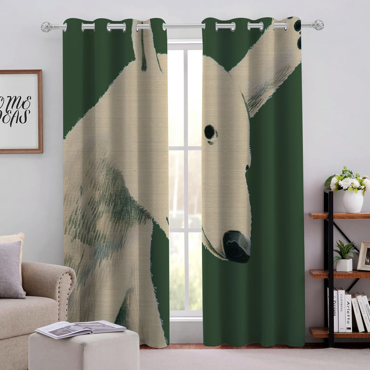 QFMY Polar Bear Grass Paw Perforated Blackout Curtains 2Pack for Light