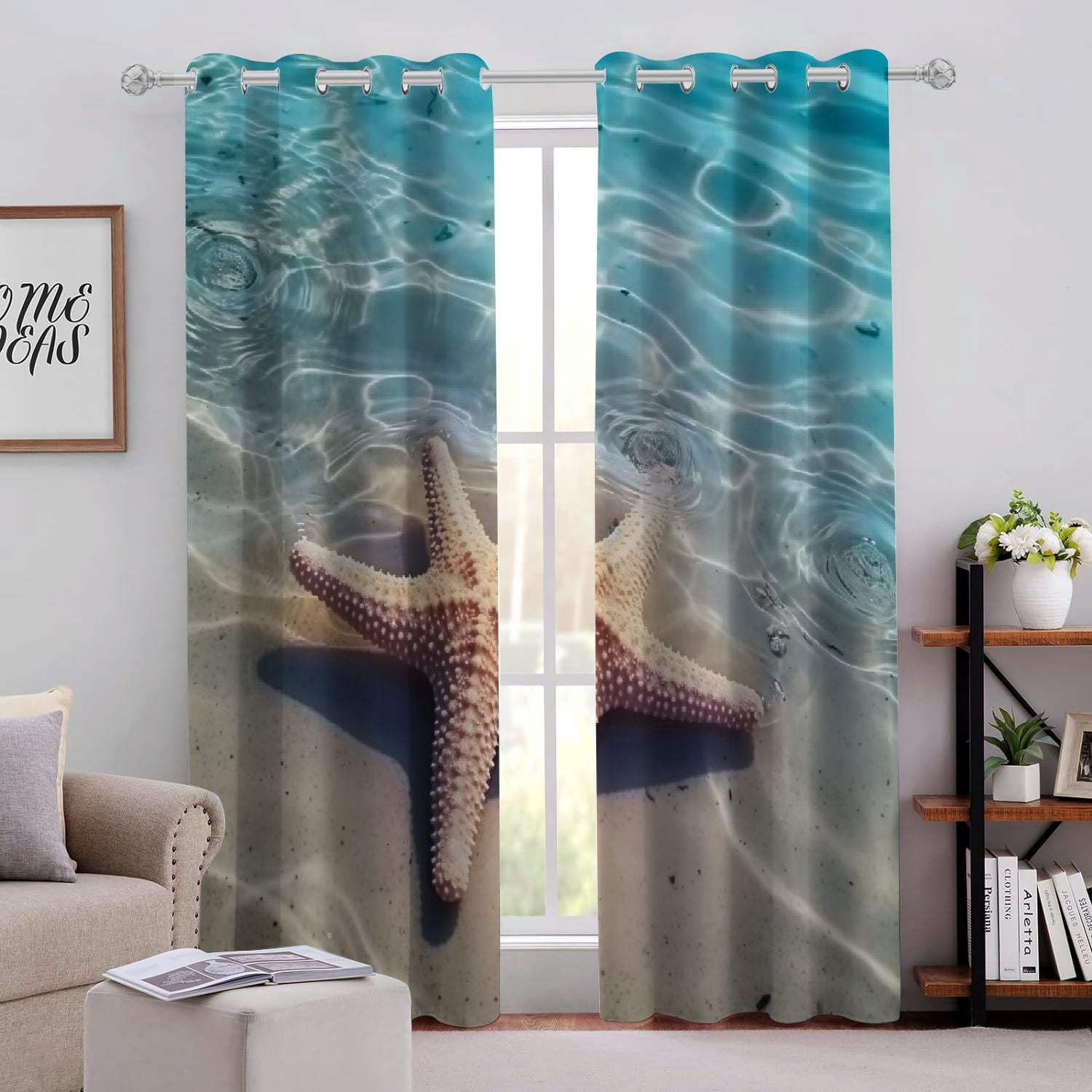 QFMY Starfish Beach Ocean Perforated Blackout Curtains 2-Pack - Light ...