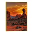 QFMY Sunset Desert Mountain Range with Golden Border Decorative Art