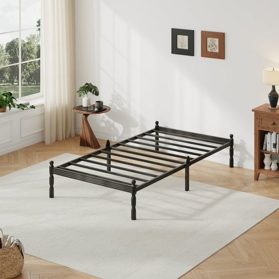 QFTIME 12" Twin Metal Platform Bed Frame with Anti-Slip Stoppers, Heavy Duty Mattress Foundation