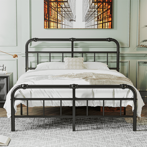 QFTIME 14" King Bed Frame with Headboard and Footboard, Heavy Duty Metal Platform, Premium Steel Slat Mattress Foundation with Storage, No Box Spring Needed