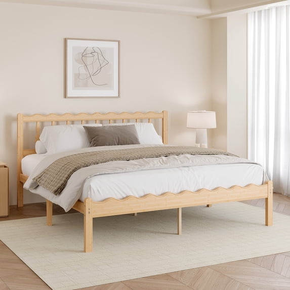 QFTIME 14 inch King Size Natural Bamboo Bed Frame with Headboard, Modern Minimalist Design, King Size Solid Foundation, No Box Spring Needed