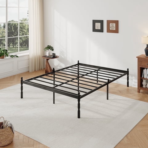 QFTIME 14" Queen Metal Bed Frame with Mattress Non-Slip Stoppers, No Box Spring Needed