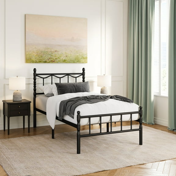 QFTIME 14 inch Twin Size Metal Bed Frame with Headboard and Footboard, Premium Metal Slats Support, Heavy Duty Mattress Foundation with Ample Under-bed Storage, No Box Spring Needed