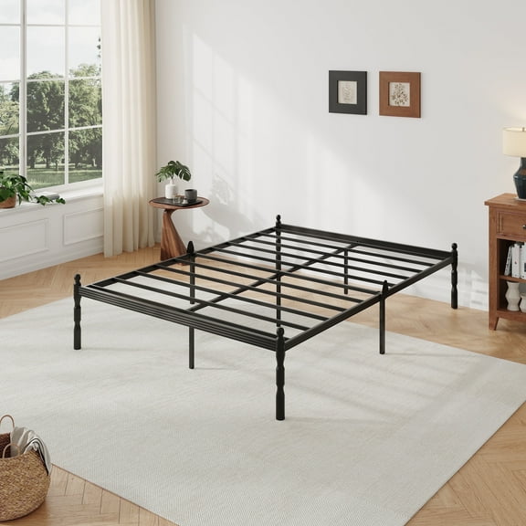 QFTIME 14" Full Metal Bed Frame with Mattress Non-Slip Stoppers, No Box Spring Needed
