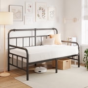 QFTIME 14 inch Twin Size Metal Daybed Frame, Metal Slats Support, Twin Sofa Bed Daybed Frame for Living Room