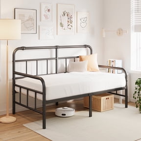 QFTIME 14 inch Twin Size Metal Daybed Frame, Metal Slats Support, Twin Sofa Bed Daybed Frame for Living Room