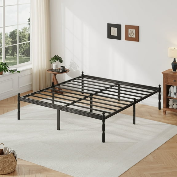 QFTIME 18" Queen Metal Platform Bed Frame with Anti-Slip Stoppers, Heavy Duty Mattress Foundation