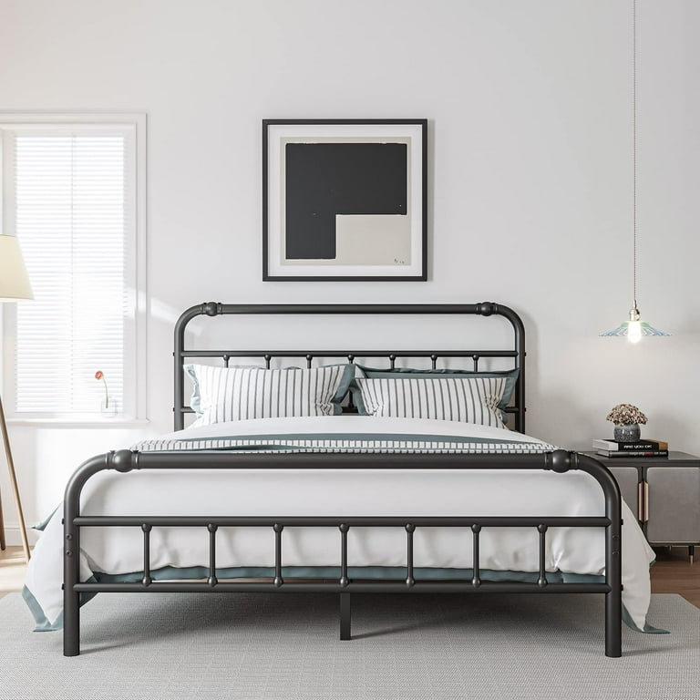 QFTIME Heavy-Duty Queen Size Bed Frame with Headboard, 18