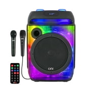 QFX 25-Watt-RMS Portable Bluetooth Rechargeable PBX-806 Party Speaker with 8-In. Woofer, Transparent Motion Lights, TWS/Wired/Wireless Mics, Remote