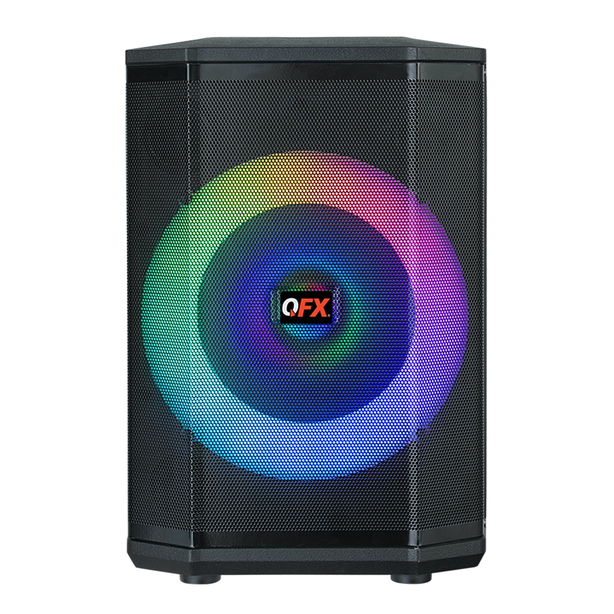 QFX 25-Watt-RMS Portable Bluetooth Rechargeable PBX-811 Party Speaker with 8-In. Woofer, Lights, TWS, USB/MicroSD/Aux/Mic Inputs, 3 Mics, Remote