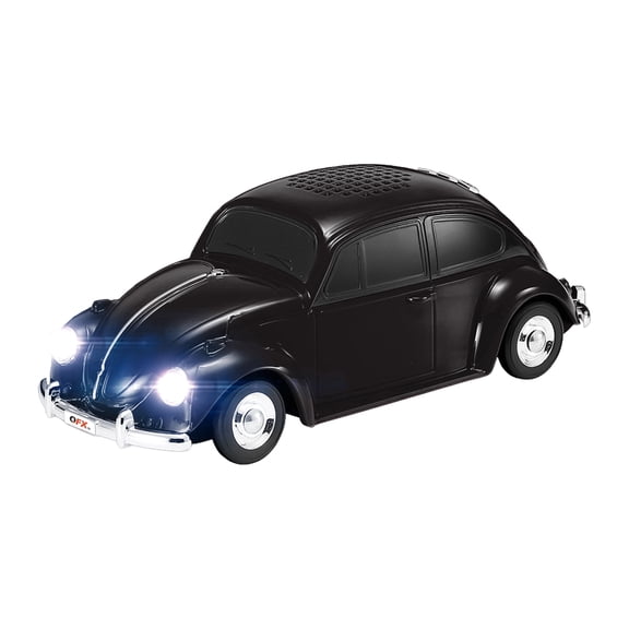 QFX Bluetooth 1960 Bug Retro Car Replica Speaker, 3-inch Speakers, Hands Free Link, Built-in Microphone, FM Radio and LED Party Lights, Black - BT-1960-BLK