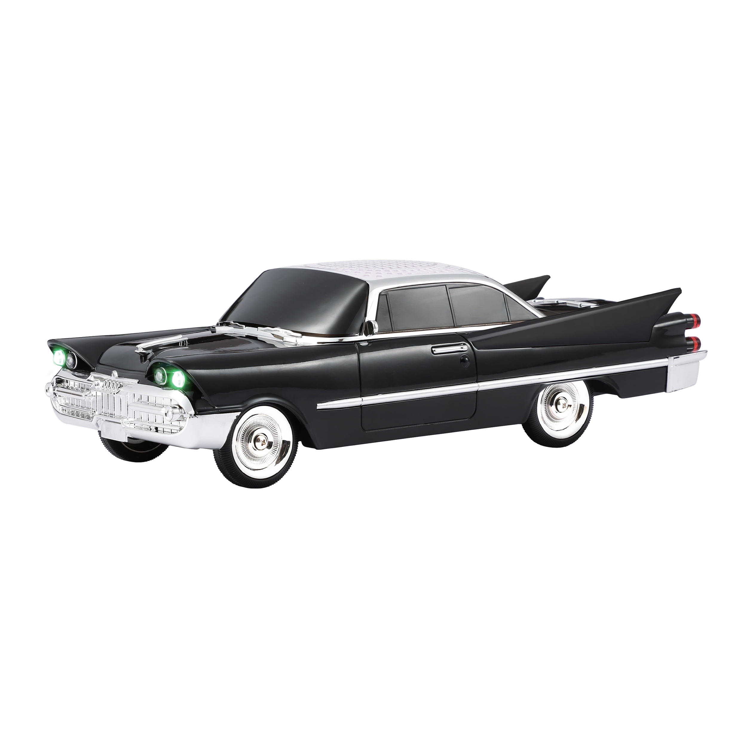 QFX Bluetooth 1959 Retro Classic Car Speaker, Dual 2-inch Speakers, Hands-Free Link, Built-in Microphone, FM Radio, and LED Party Lights, Black- BT-1959-BLK
