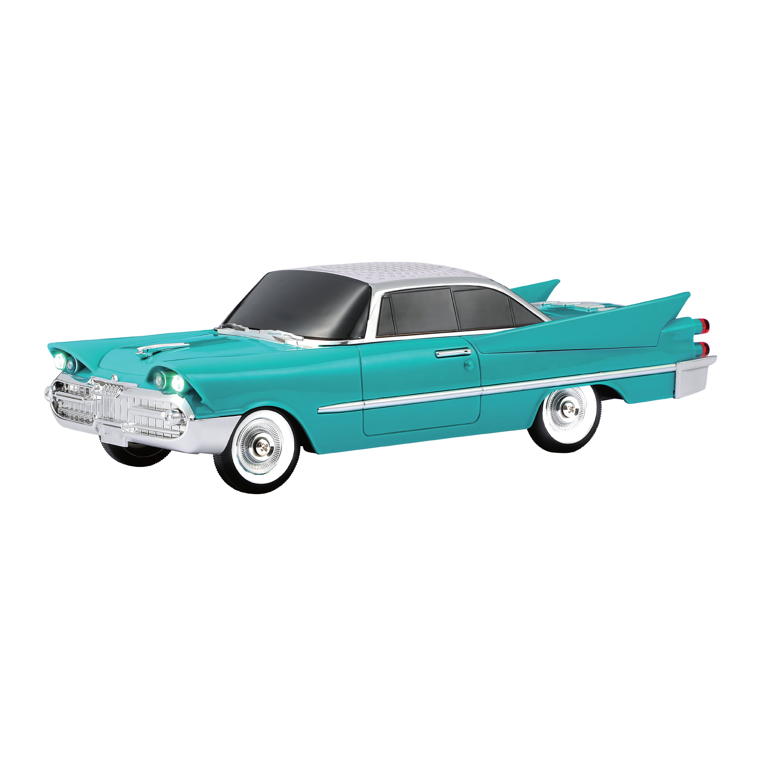 QFX Bluetooth 1959 Retro Classic Car Speaker, Dual 2-inch Speakers, Hands-Free Link, Built-in Microphone, FM Radio, and LED Party Lights, Emerald - BT-1959-EMR