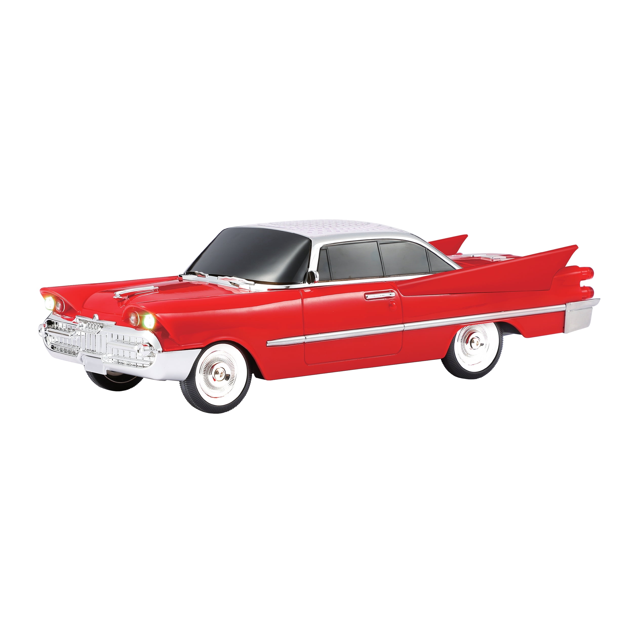 QFX Bluetooth 1959 Retro Classic Car Speaker, Dual 2-inch Speakers, Hands-Free Link, Built-in Microphone, FM Radio, and LED Party Lights, Red - BT-1959-RED