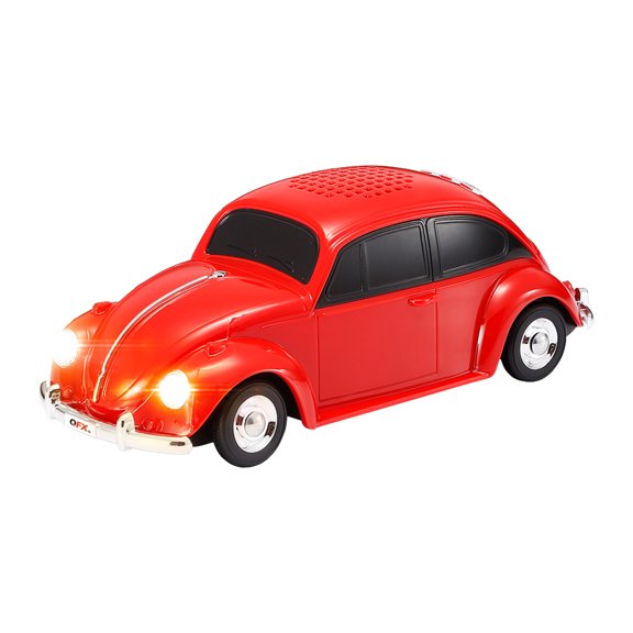 QFX Bluetooth 1960 Bug Retro Car Replica Speaker, 3-inch Speakers, Hands Free Link, Built-in Microphone, FM Radio and LED Party Lights, Blue - BT-1960-RED