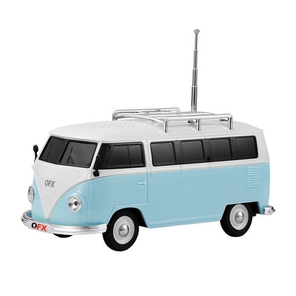 QFX Bluetooth 1961 Retro Mini Bus Speaker, 2-Inch Speaker, Hands-Free Link, Built-in Microphone, FM Radio, and LED Party Lights, Blue - BT-1961-BLU