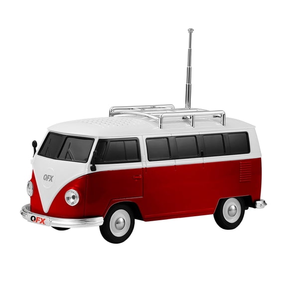 QFX Bluetooth 1961 Retro Mini Bus Speaker, 2-Inch Speaker, Hands-Free Link, Built-in Microphone, FM Radio, and LED Party Lights, Blue - BT-1961-RED