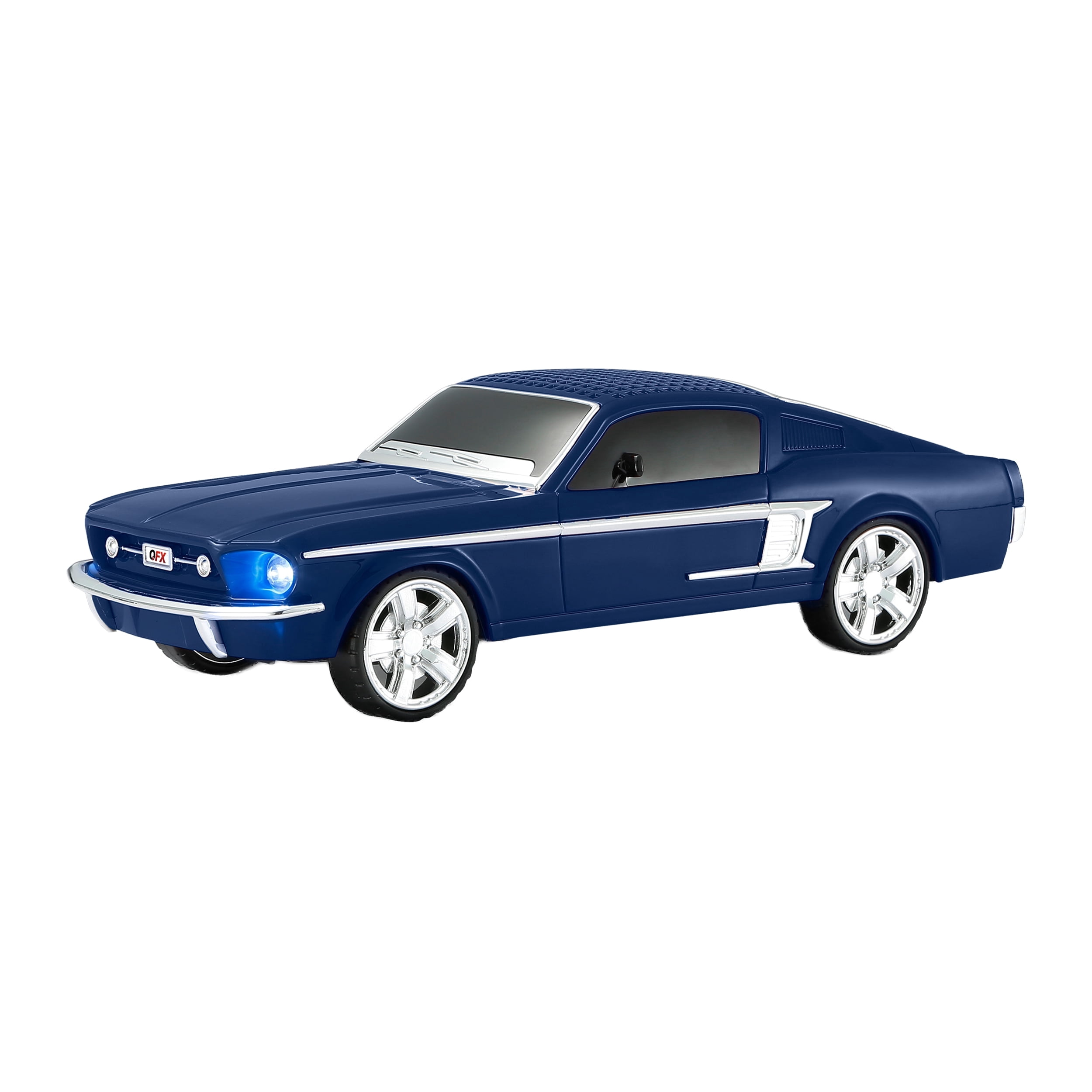 QFX Bluetooth 1965 Retro Car Replica Speaker, 3-inch Speakers, Hands Free Link, Built-in Microphone, FM Radio and LED Party Lights, Blue - BT-1965-BLU